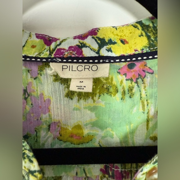 Pilcro Anthropologie Sidney Batwing Blouse Green Purple Watercolor Floral Medium - Picture 7 of 11